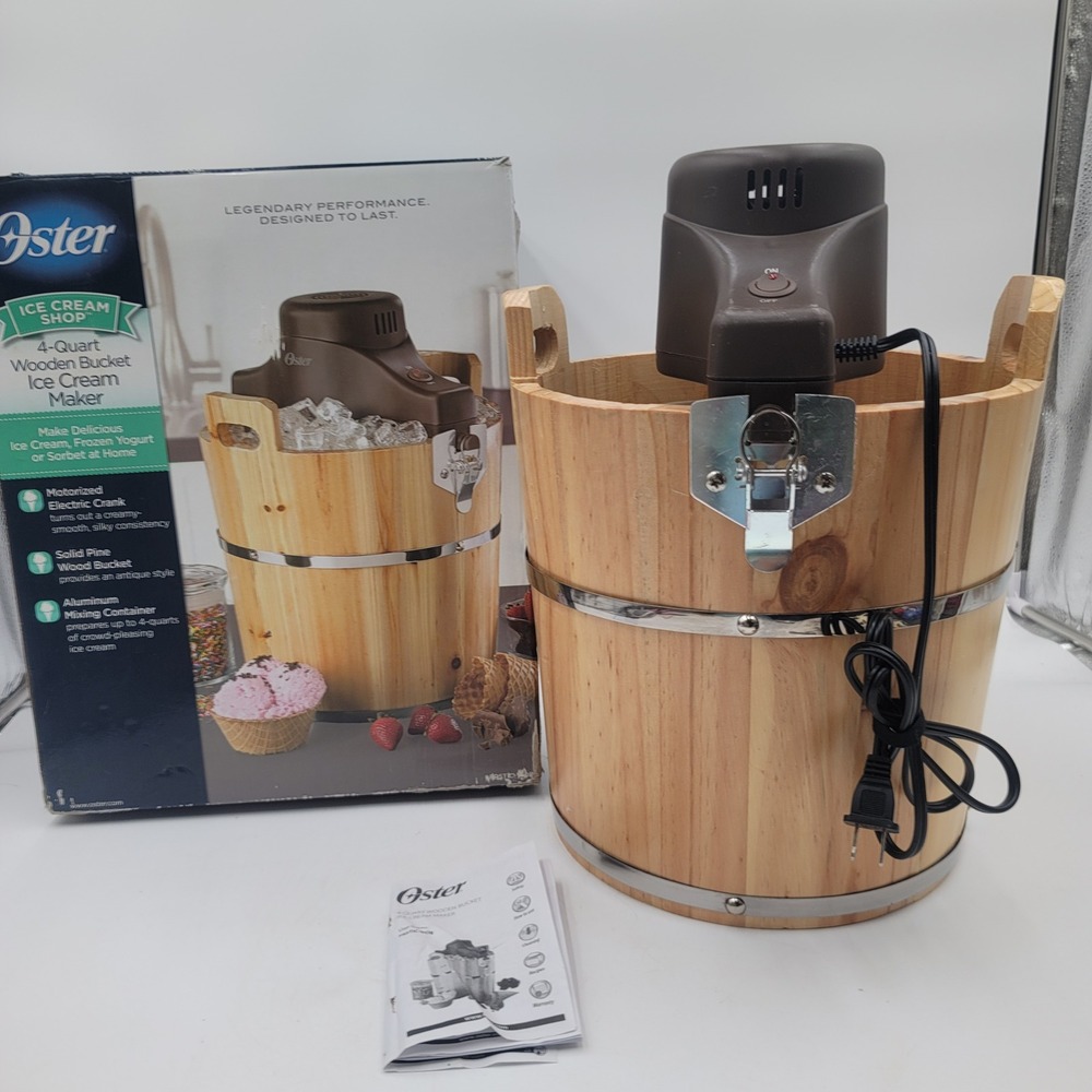 Oster 4 Quart Wooden Bucket Ice Cream Maker FRSTIC-WDB Pine Electric Motorized